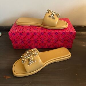 Tory Burch Crystal Double T Sport Slide